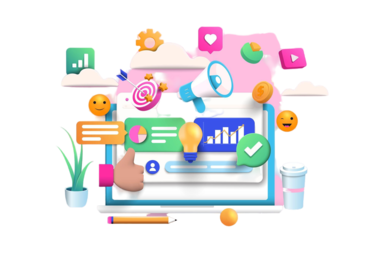 digital marketing illustration pink background 19